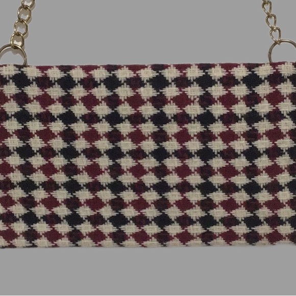 Vintage Woven Envelope Shoulder Bag and Gloves Set, Maroon/Black/Cream, 3-Pieces - Picture 6 of 14